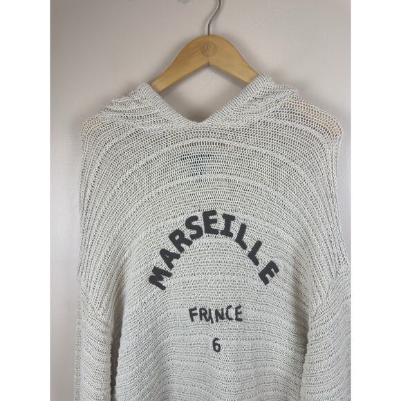 Forever 21 Women Marseille France Hooded Sweater L Cream Embroidered Hoodie - Picture 3 of 11